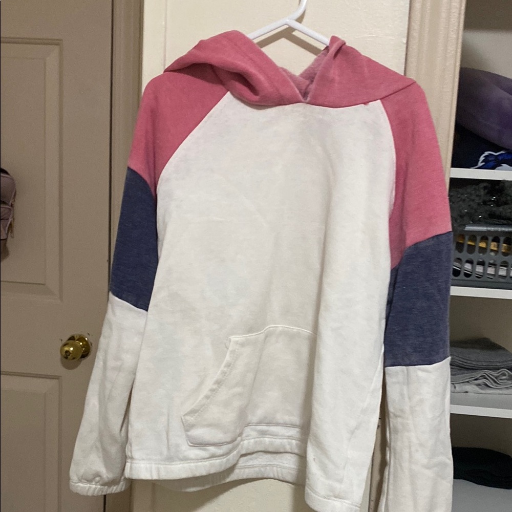 Trendy Pink and Blue Colorblock Hoodie
